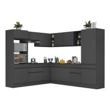 Armário de Cozinha Completa de Canto com Rodapé Veneza Multimóveis V2081  Preto