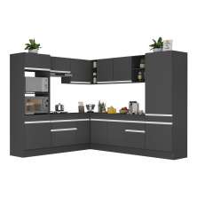 Armário de Cozinha Completa de Canto com Rodapé Veneza Multimóveis V2081  Preto/Branco