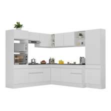 Armário de Cozinha Completa de Canto com Rodapé Veneza Multimóveis V2082  Branco