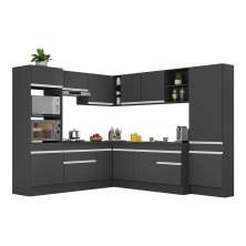 Armário de Cozinha Completa de Canto com Rodapé Veneza Multimóveis V2082  Preto/Branco