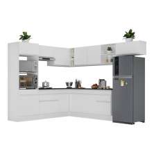 Armário de Cozinha Completa de Canto com Rodapé Veneza Multimóveis V2083  Branco