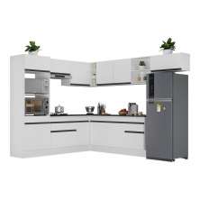 Armário de Cozinha Completa de Canto com Rodapé Veneza Multimóveis V2083  Branco/Preto