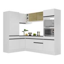 Armário de Cozinha Completa de Canto com Rodapé Veneza Multimóveis V2084  Branco/Preto