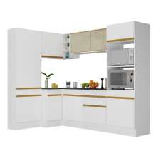 Armário de Cozinha Completa de Canto com Rodapé Veneza Multimóveis V2085  Branco/Dourado