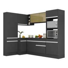 Armário de Cozinha Completa de Canto com Rodapé Veneza Multimóveis V2085  Preto/Branco