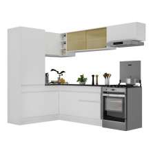 Armário de Cozinha Completa de Canto com Rodapé Veneza Multimóveis V2086  Branco
