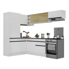 Armário de Cozinha Completa de Canto com Rodapé Veneza Multimóveis V2086  Branco/Preto