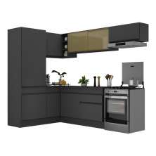 Armário de Cozinha Completa de Canto com Rodapé Veneza Multimóveis V2086  Preto
