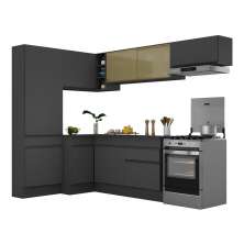 Armário de Cozinha Completa de Canto com Rodapé Veneza Multimóveis V2087  Preto