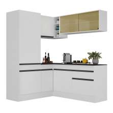 Armário de Cozinha Completa de Canto com Rodapé Veneza Multimóveis V2088  Branco/Preto