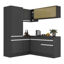 Armário de Cozinha Completa de Canto com Rodapé Veneza Multimóveis V2088  Preto/Branco