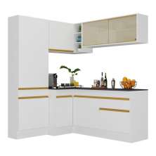 Armário de Cozinha Completa de Canto com Rodapé Veneza Multimóveis V2089  Branco/Dourado