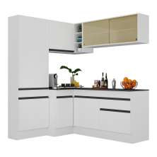 Armário de Cozinha Completa de Canto com Rodapé Veneza Multimóveis V2089  Branco/Preto