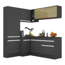 Armário de Cozinha Completa de Canto com Rodapé Veneza Multimóveis V2089  Preto/Branco