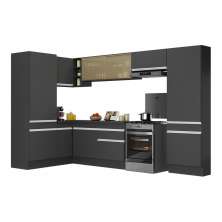 Armário de Cozinha Completa de Canto com Rodapé Veneza Multimóveis V2090  Preto/Branco