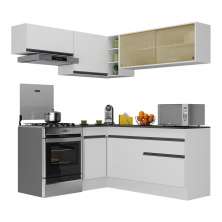Armário de Cozinha Completa de Canto com Rodapé Veneza Multimóveis V2094  Branco/Preto