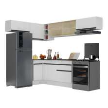Armário de Cozinha Completa de Canto com Rodapé Veneza Multimóveis V2095  Branco/Preto