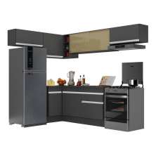 Armário de Cozinha Completa de Canto com Rodapé Veneza Multimóveis V2095  Preto/Branco