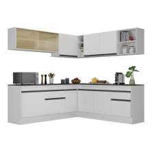 Armário de Cozinha Completa de Canto com Rodapé Veneza Multimóveis V2096  Branco/Preto