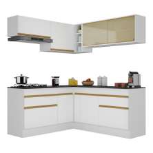 Armário de Cozinha Completa de Canto com Rodapé Veneza Multimóveis V2097  Branco/Dourado