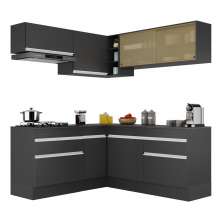 Armário de Cozinha Completa de Canto com Rodapé Veneza Multimóveis V2097  Preto/Branco