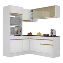 Armário de Cozinha Completa de Canto com Rodapé Veneza Multimóveis V2098  Branco/Dourado