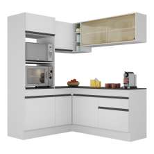 Armário de Cozinha Completa de Canto com Rodapé Veneza Multimóveis V2098  Branco/Preto