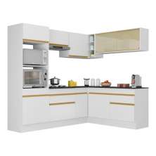 Armário de Cozinha Completa de Canto com Rodapé Veneza Multimóveis V2099  Branco/Dourado