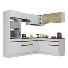 Armário de Cozinha Completa de Canto com Rodapé Veneza Multimóveis V2099  Branco/Preto
