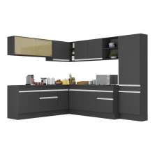 Armário de Cozinha Completa de Canto com Rodapé Veneza Multimóveis V2100  Preto/Branco