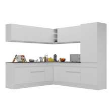 Armário de Cozinha Completa de Canto com Rodapé Veneza Multimóveis V2101  Branco
