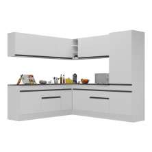 Armário de Cozinha Completa de Canto com Rodapé Veneza Multimóveis V2101  Branco/Preto