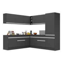 Armário de Cozinha Completa de Canto com Rodapé Veneza Multimóveis V2101  Preto/Branco
