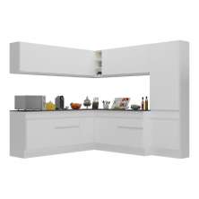 Armário de Cozinha Completa de Canto com Rodapé Veneza Multimóveis V2102  Branco