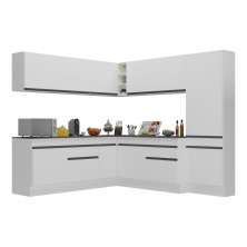Armário de Cozinha Completa de Canto com Rodapé Veneza Multimóveis V2102  Branco/Preto