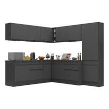 Armário de Cozinha Completa de Canto com Rodapé Veneza Multimóveis V2102  Preto