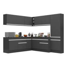 Armário de Cozinha Completa de Canto com Rodapé Veneza Multimóveis V2102  Preto/Branco