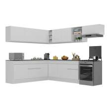 Armário de Cozinha Completa de Canto com Rodapé Veneza Multimóveis V2103  Branco