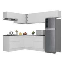 Armário de Cozinha Completa de Canto com Rodapé Veneza Multimóveis V2104  Branco