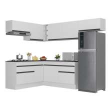 Armário de Cozinha Completa de Canto com Rodapé Veneza Multimóveis V2104  Branco/Preto