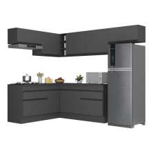 Armário de Cozinha Completa de Canto com Rodapé Veneza Multimóveis V2104  Preto