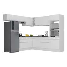 Armário de Cozinha Completa de Canto com Rodapé Veneza Multimóveis V2105  Branco