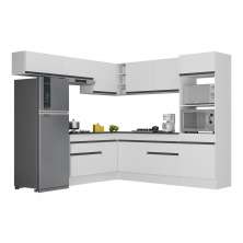 Armário de Cozinha Completa de Canto com Rodapé Veneza Multimóveis V2105  Branco/Preto