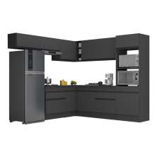 Armário de Cozinha Completa de Canto com Rodapé Veneza Multimóveis V2105  Preto