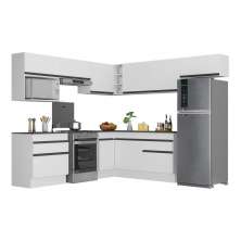Armário de Cozinha Completa de Canto com Rodapé Veneza Multimóveis V2106  Branco/Preto