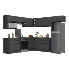 Armário de Cozinha Completa de Canto com Rodapé Veneza Multimóveis V2106  Preto