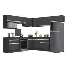 Armário de Cozinha Completa de Canto com Rodapé Veneza Multimóveis V2106  Preto/Branco