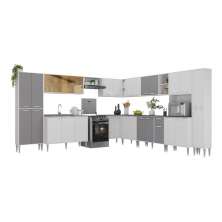 Armário de Cozinha Modulada 12 Pçs com Balcão de Pia Siena Multimóveis MP2240 Branco/Lacca Fumê