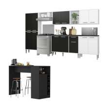 Armário de Cozinha Modulado com Bancada Americana Xangai Multimóveis MP2206 Branco/Preto