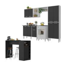 Armário de Cozinha com Bancada Americana Xangai Multimóveis MP2203 Branco/Preto